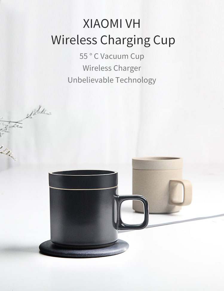 xiaomi vh mgeek wireless fast charger and ceramic mug with tea coffee drink warmer