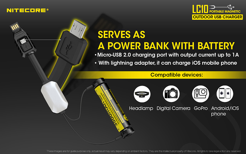 nitecore lc10 portable edc magnetic usb battery charger and power bank with backup light flashlight