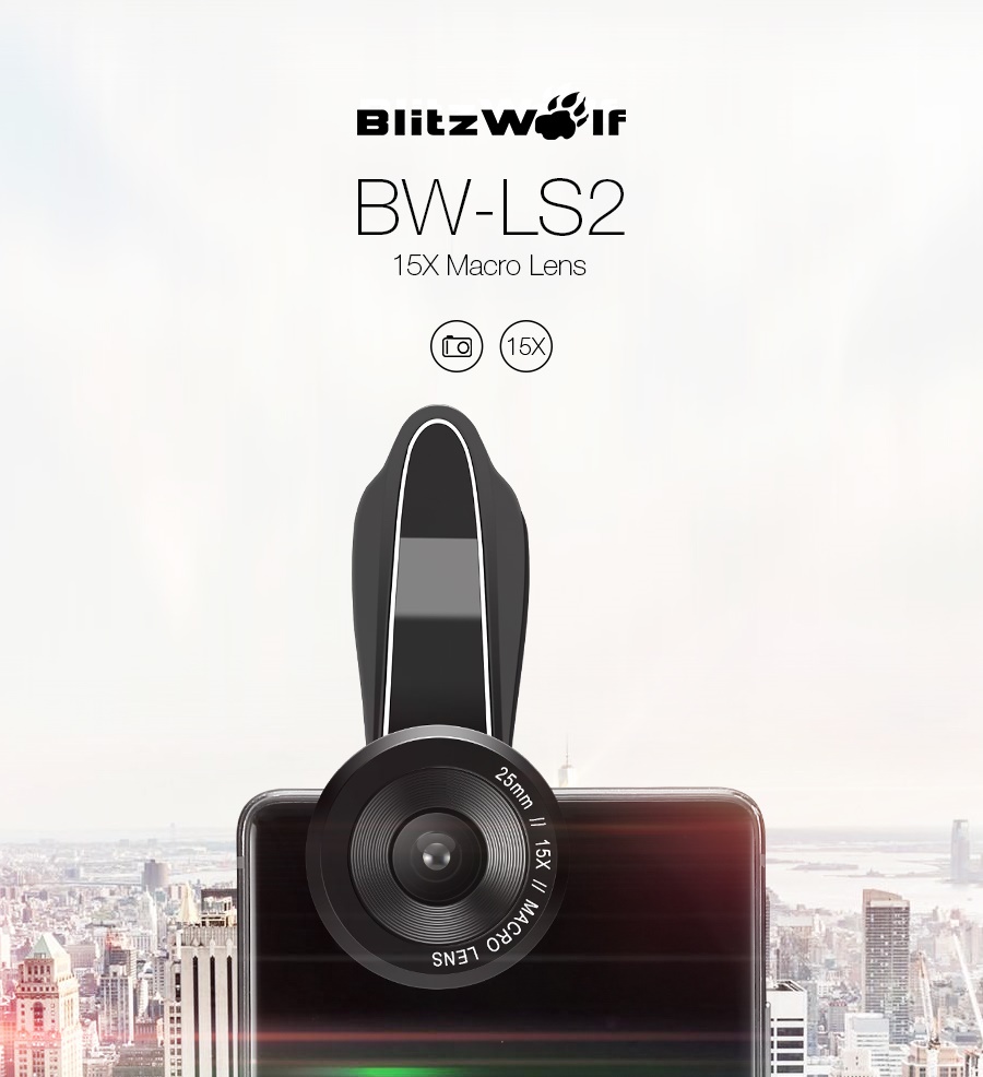blitzwolf bw-ls2 15x macro 25mm camera lens with universal locust clip