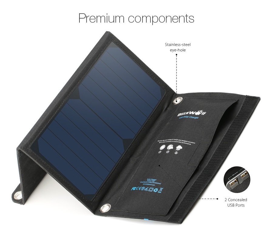 blitzwolf bw-l2 15w 2a foldable solar panel dual usb charger with power3s tech