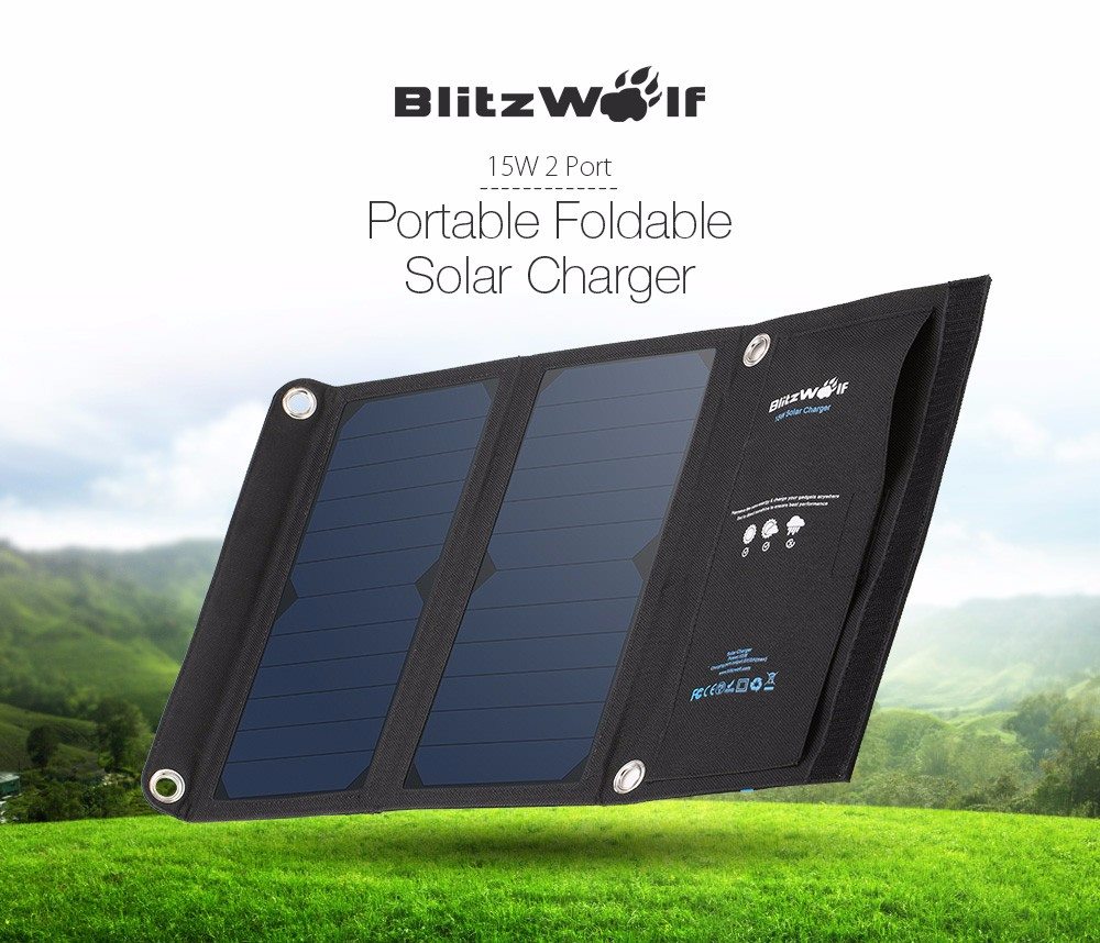 blitzwolf bw-l2 15w 2a foldable solar panel dual usb charger with power3s tech