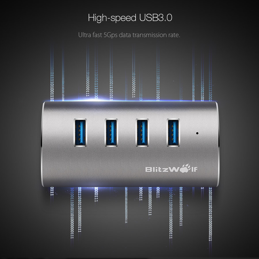 blitzwolf bw-h1 4-port usb 3.0 high speed portable aluminum alloy hub