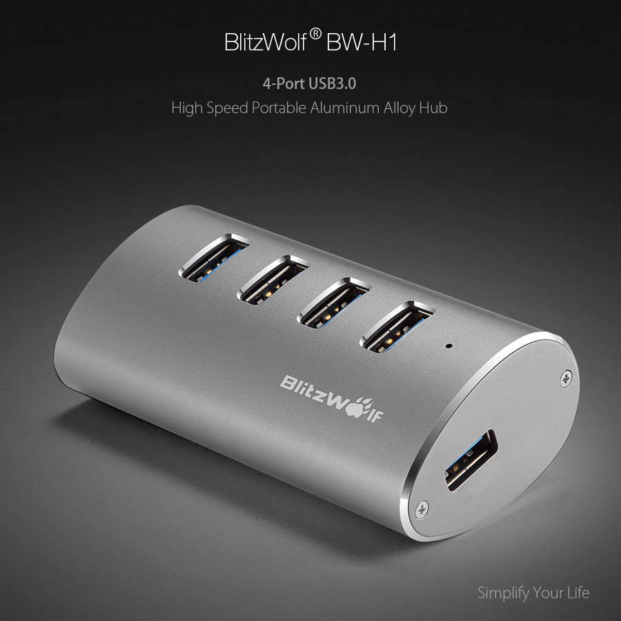 blitzwolf bw-h1 4-port usb 3.0 high speed portable aluminum alloy hub