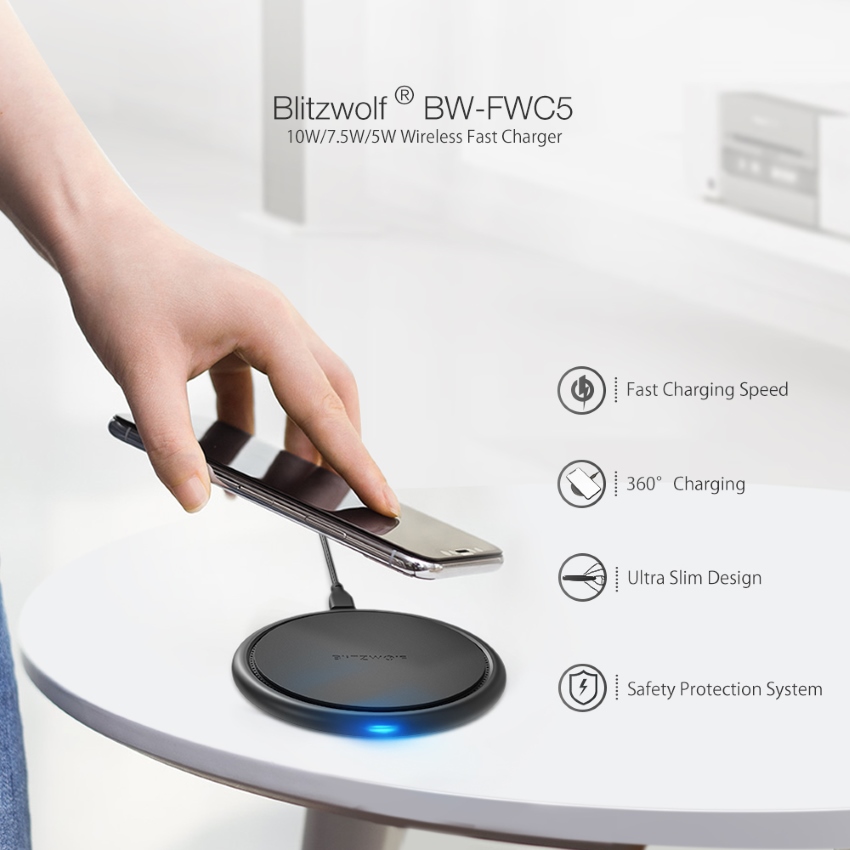 blitzwolf bw-fwc5 10w 7.5w 5w fast wireless desktop charger pad