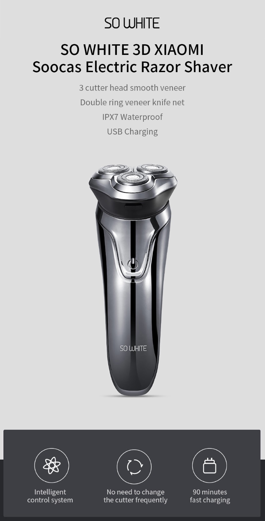 xiaomi soocas so white 3d smart electric waterproof shaver