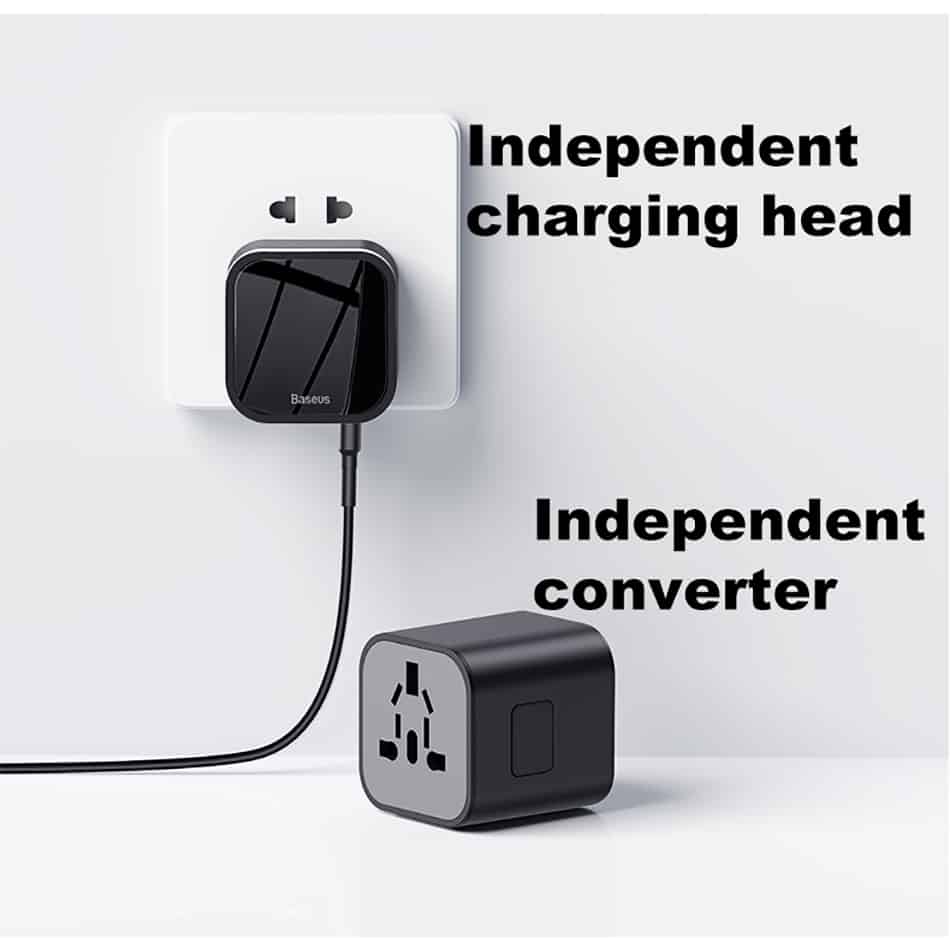 baseus 2-in-1 universal travel adapter with detachable pps quick wall charger