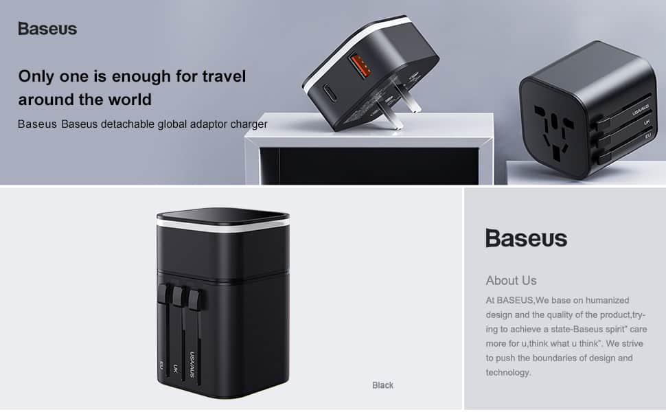 baseus 2-in-1 universal travel adapter with detachable pps quick wall charger