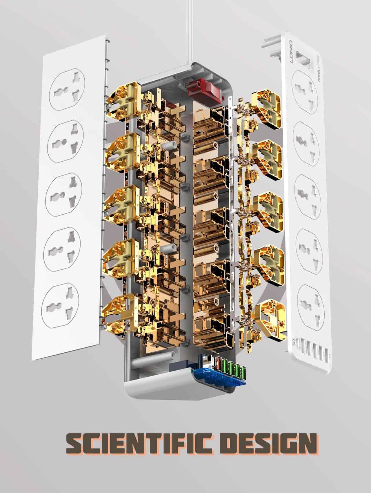 ldnio sc10610 10a 2500w surge protection power strip extension with 10x 100-250v power sockets 1x 18w type-c pd 1x 18w qc 3.0 4x 2.4a 12w auto-id usb ports