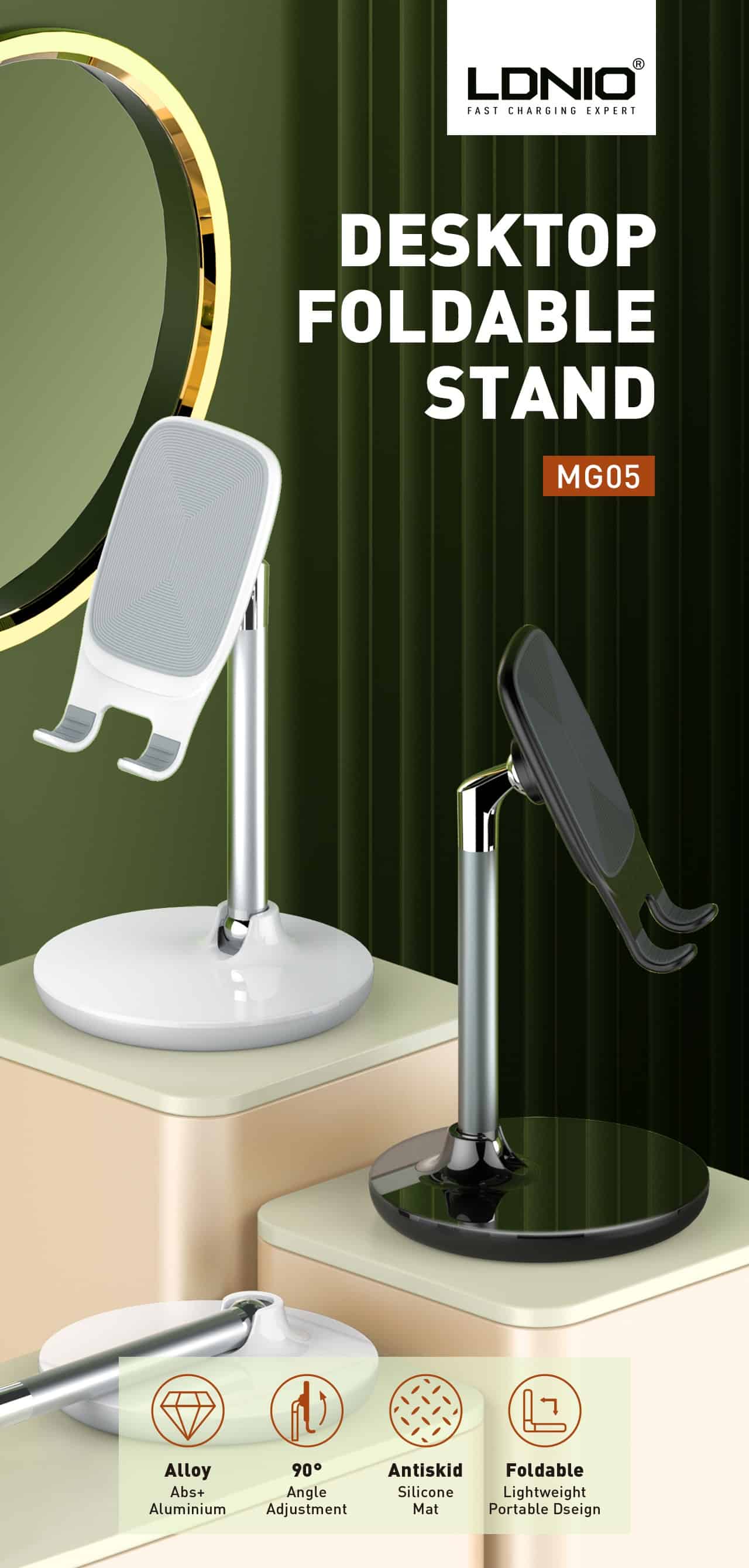 ldnio mg05 mobile phone and tablet foldable desk stand