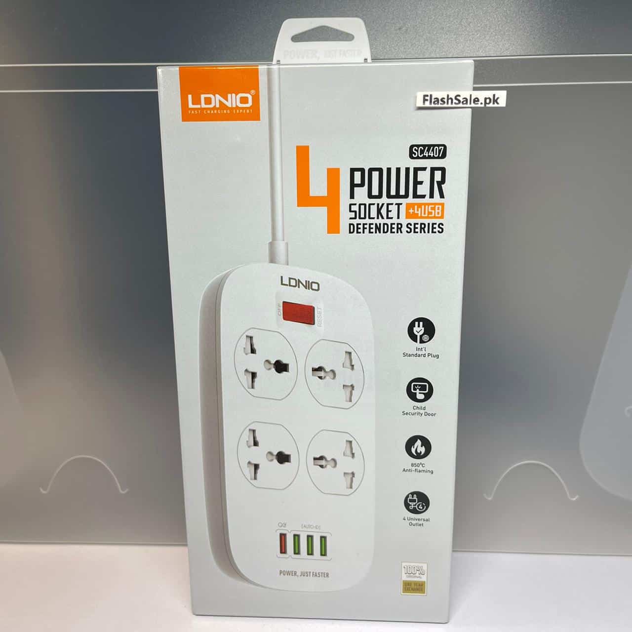 ldnio sc4407 10a 2500w power strip extension with 4x multi 250v power sockets 1x qc 3.0 18w 3x 3.1a 5v auto-id usb ports
