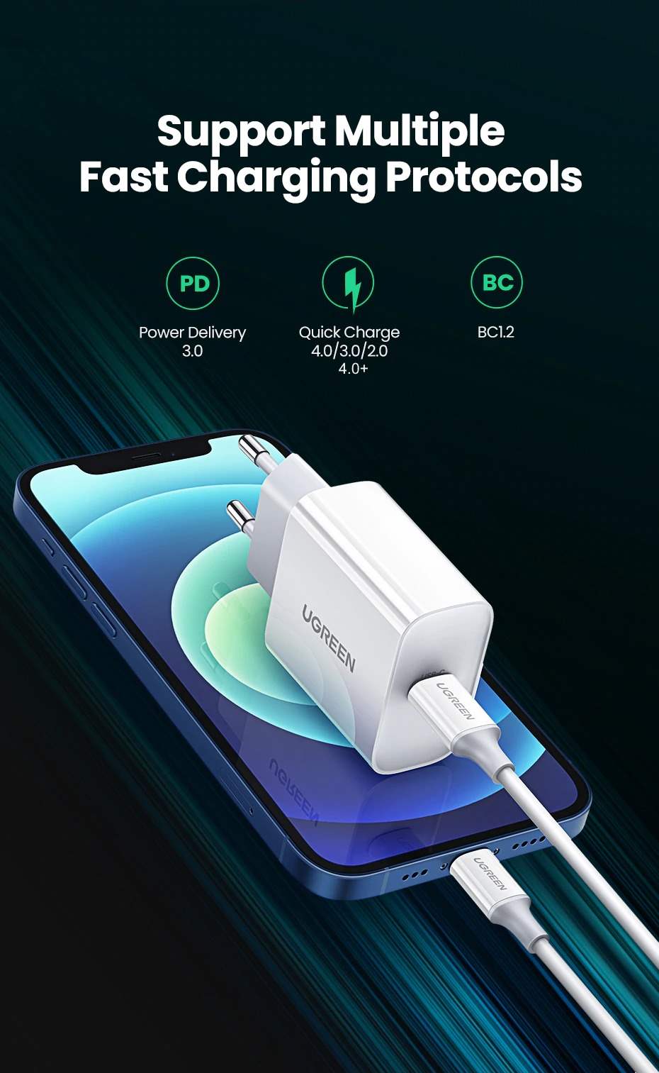 ugreen 20w power delivery 3.0 quick charge 4.0+ fast charging usb type-c wall charger