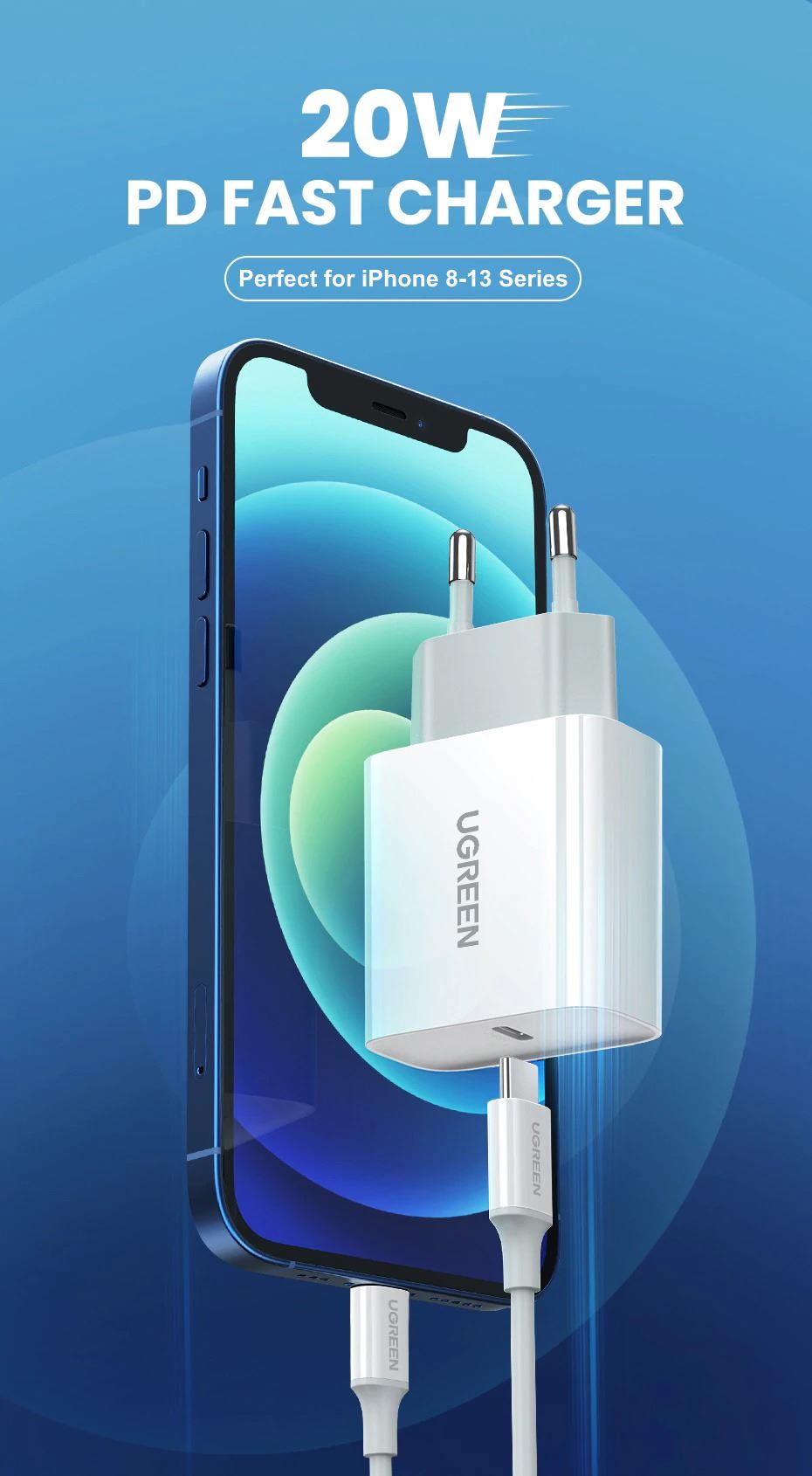 ugreen 20w power delivery 3.0 quick charge 4.0+ fast charging usb type-c wall charger