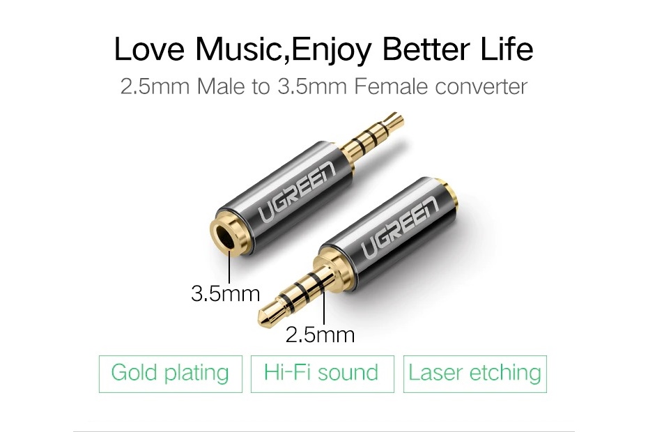 ugreen 2.5mm male to 3.5mm female audio aux gold plated adapter