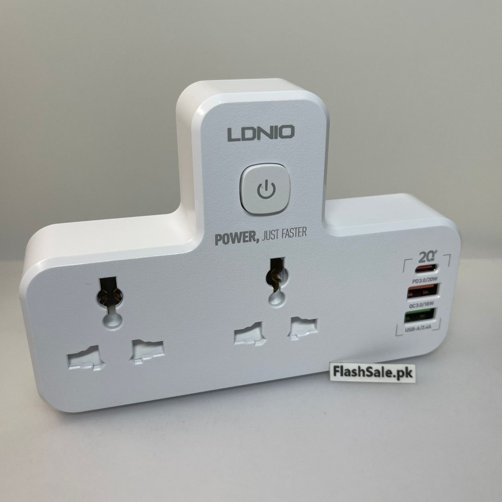 ldnio sc2311 10a 2500w multi plug and touch night lamp with 2x multi 250v power sockets 1x pd 20w 1x qc 3.0 18w 1x 2.4a 12w usb ports