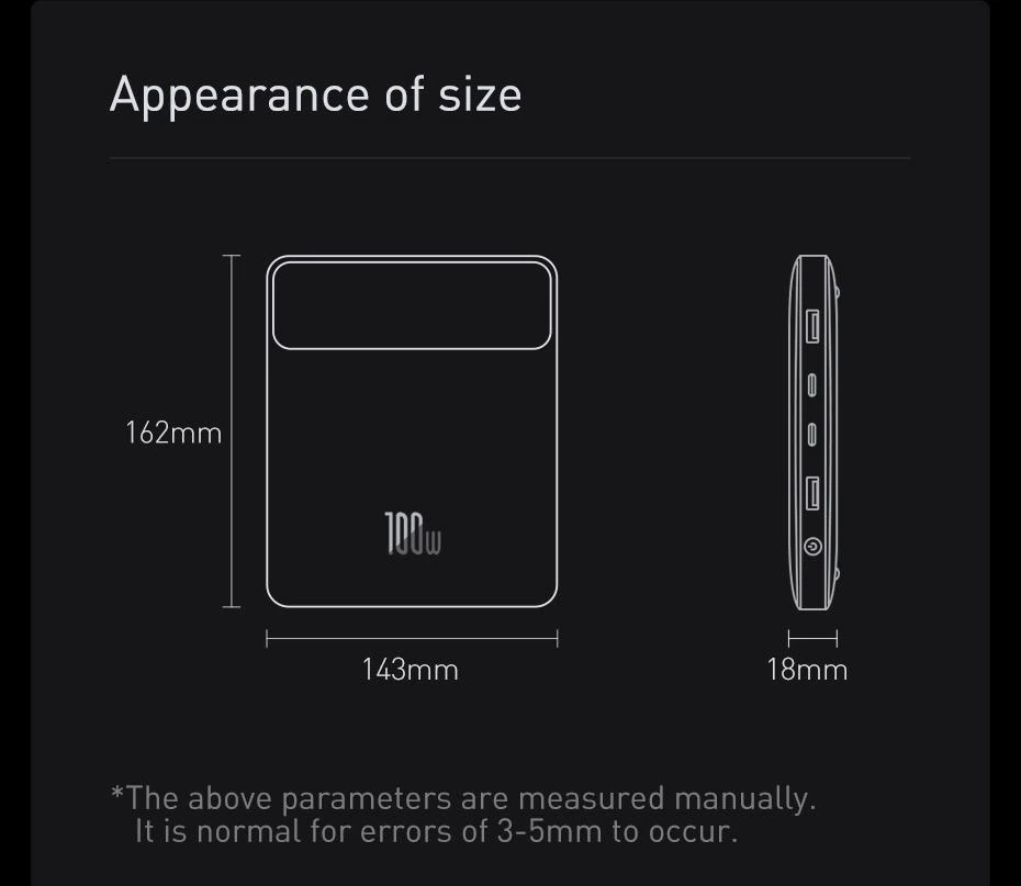 baseus blade 100w 20000mah pd qc scp fcp ultra-thin power bank and portable external battery charger for notebook laptops with 100w type-c to type-c cable