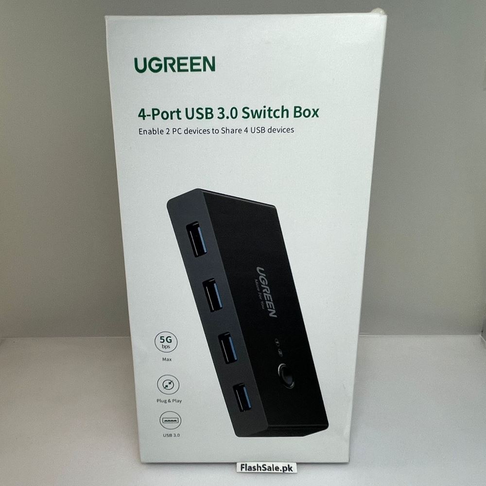 ugreen us216 30768 2 in 4 out usb 3.0 3.2 gen 1 4-port switch selector box with 2x usb-a male to usb-a male 1.5m usb 3.0 tpe cables